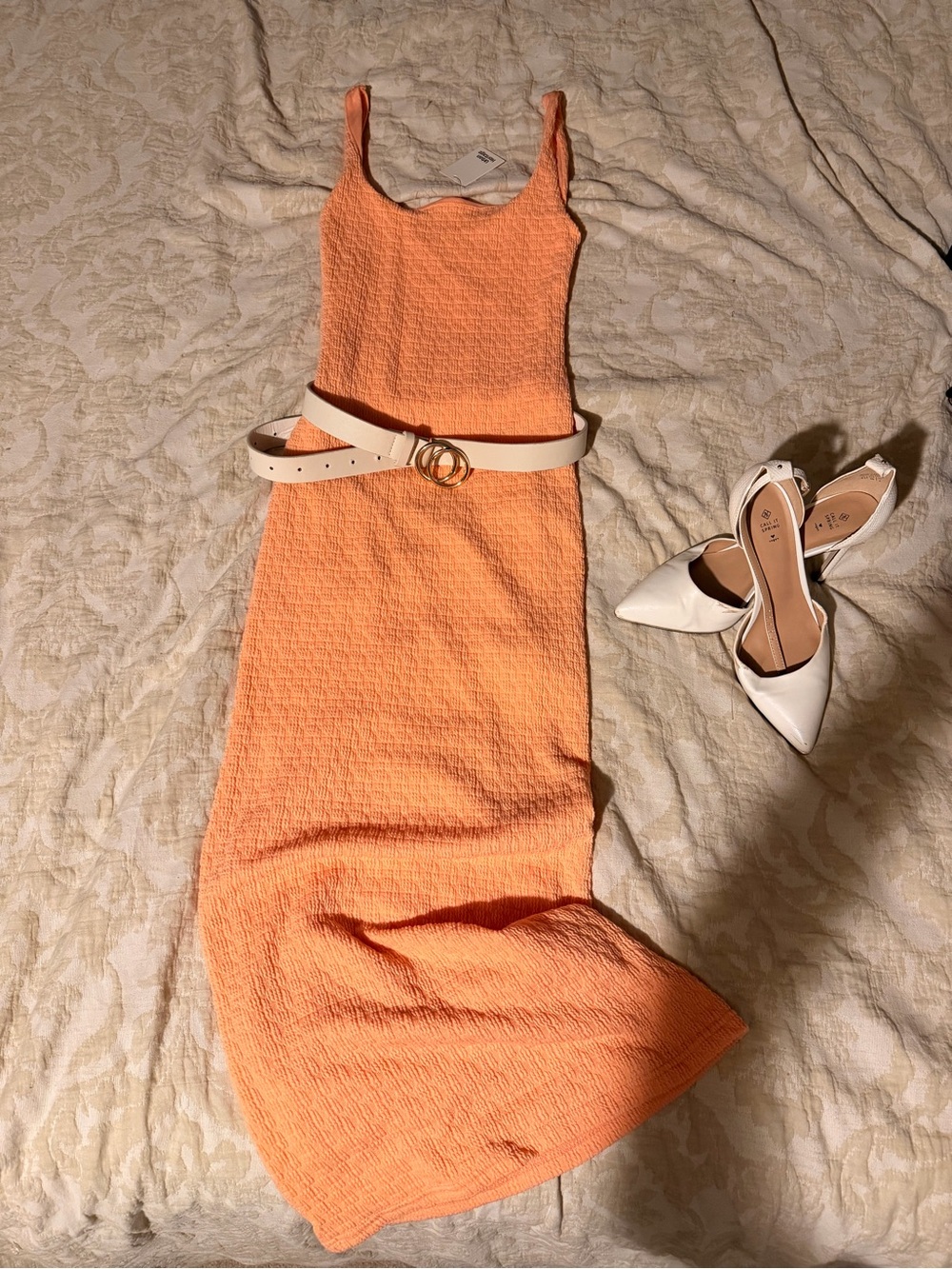 Women’s Orange Textured Midi Skirt - Unbranded